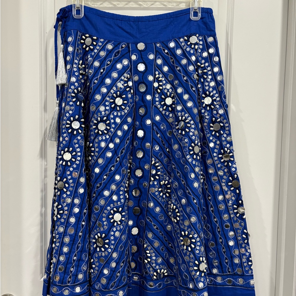Soft Surroundings Preciosa Maxi Skirt Embroidered Beaded Boho Floral Blue PM - Picture 3 of 16